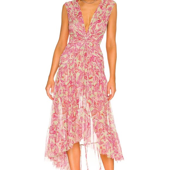 MISA Los Angeles Ava Paisley Gathered Midi Dress Size Large NEW w/o tags - Picture 2 of 4